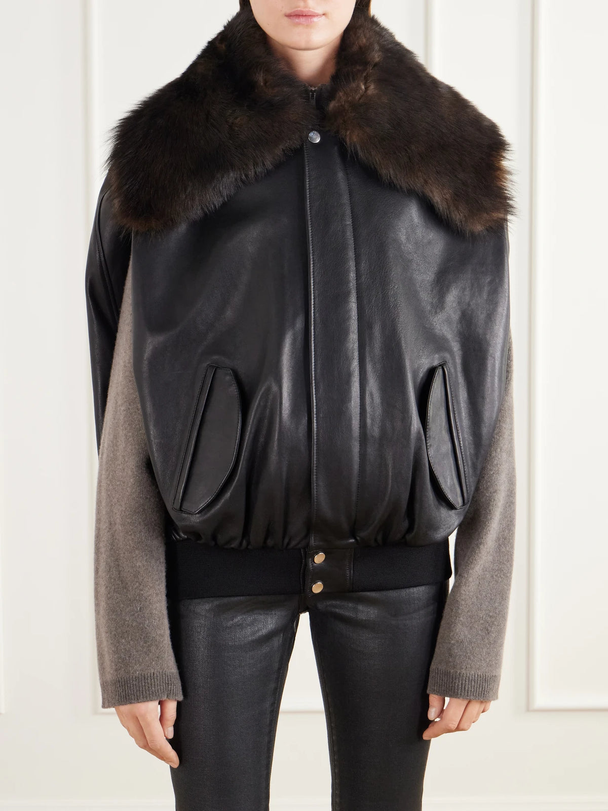 RABANNE Shearling-trimmed Leather Jacket