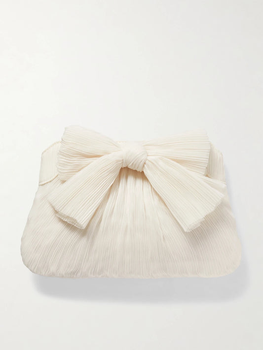 Rayne Bow-embellished Plissé-organza Clutch