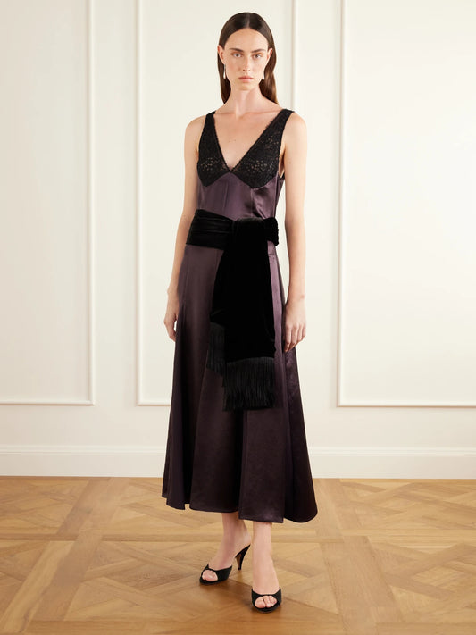 Image of Scarves & Shawls. Product name - Ritual Bloom Opera Fringed-trimmed Velvet Scarf in Black colour by brand - Le Sundial