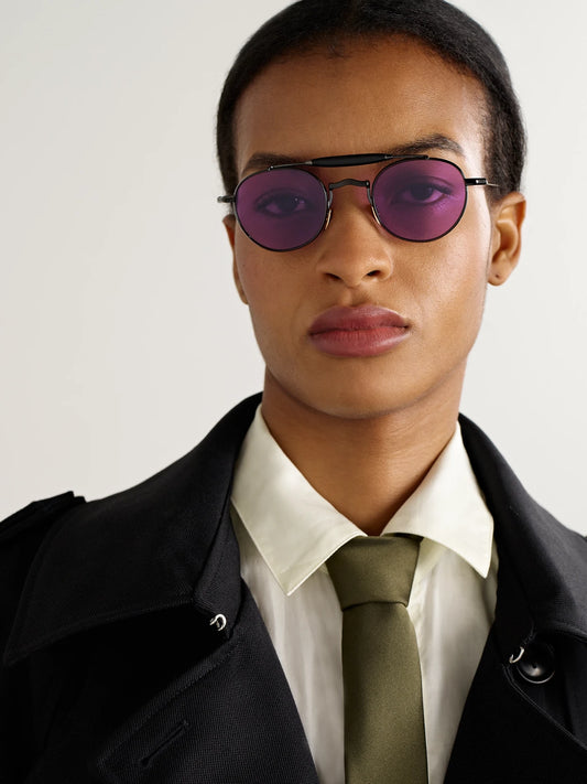 Image of Sunglasses. Product name - Dasan Round-frame Beta-titanium Sunglasses in Black colour by brand - Jacques Marie Mage
