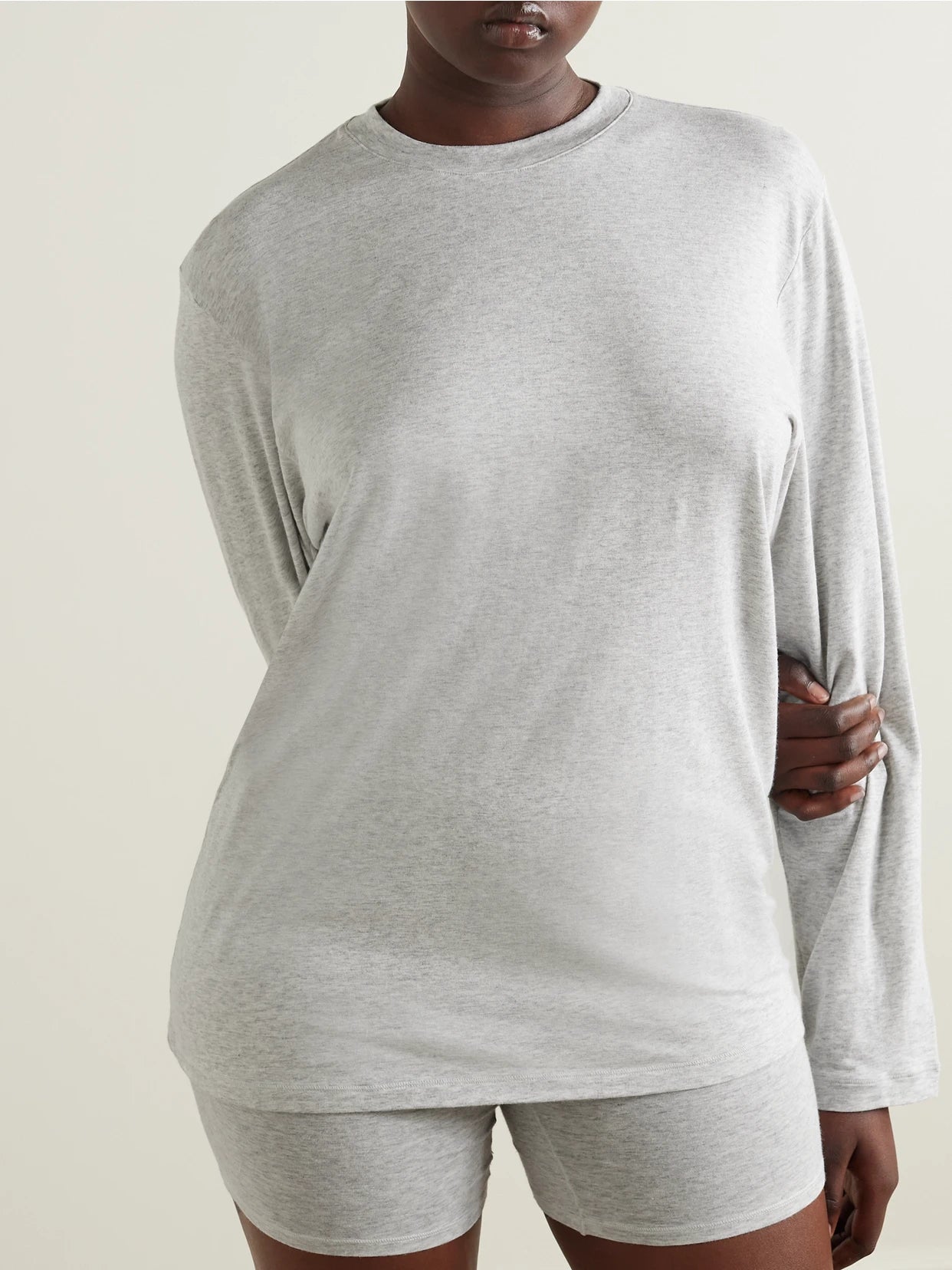 Image of Sleepwear & Loungewear. Product name - Boyfriend Stretch-modal And Cotton-blend Jersey T-shirt - Light Heather Grey in Gray colour by brand - SKIMS