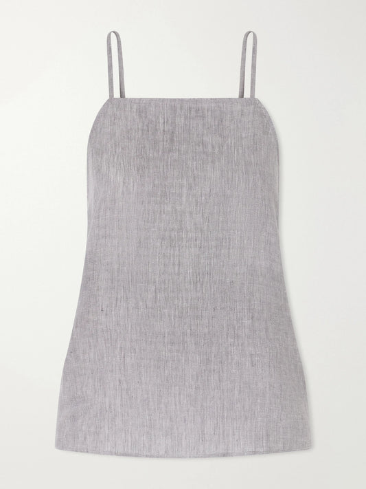 Image of a model wearing Tops. Product name - Gentille Linen Top in Gray colour by brand - Eres