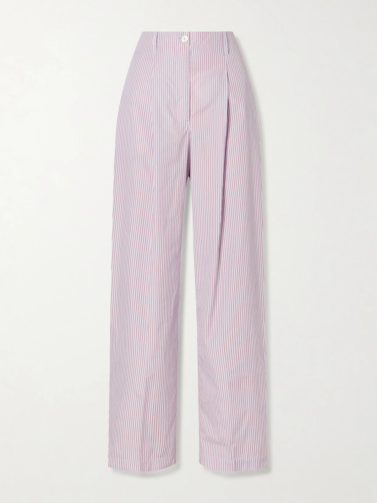 RÙADH Dean Pleated Striped Organic Cotton-poplin Wide-leg Pants