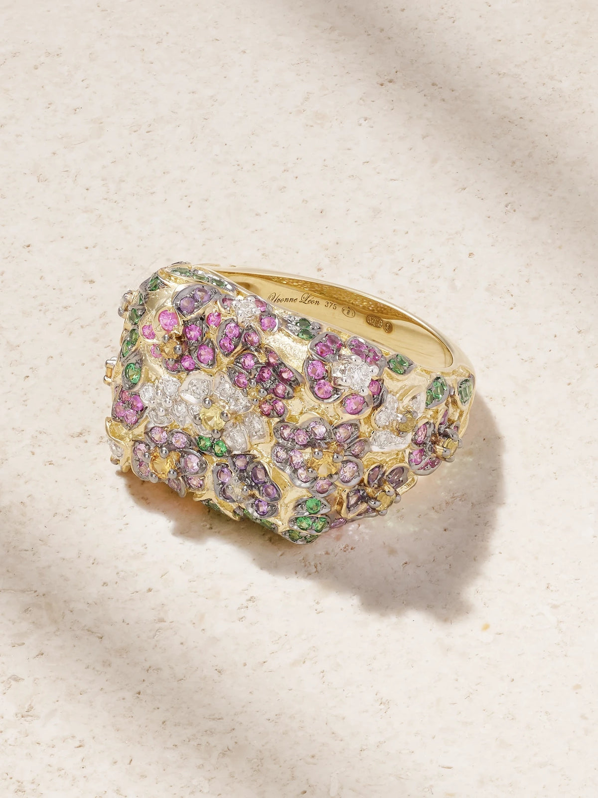 Chevalière Jolie Fleur 9-karat Gold Multi-stone Ring