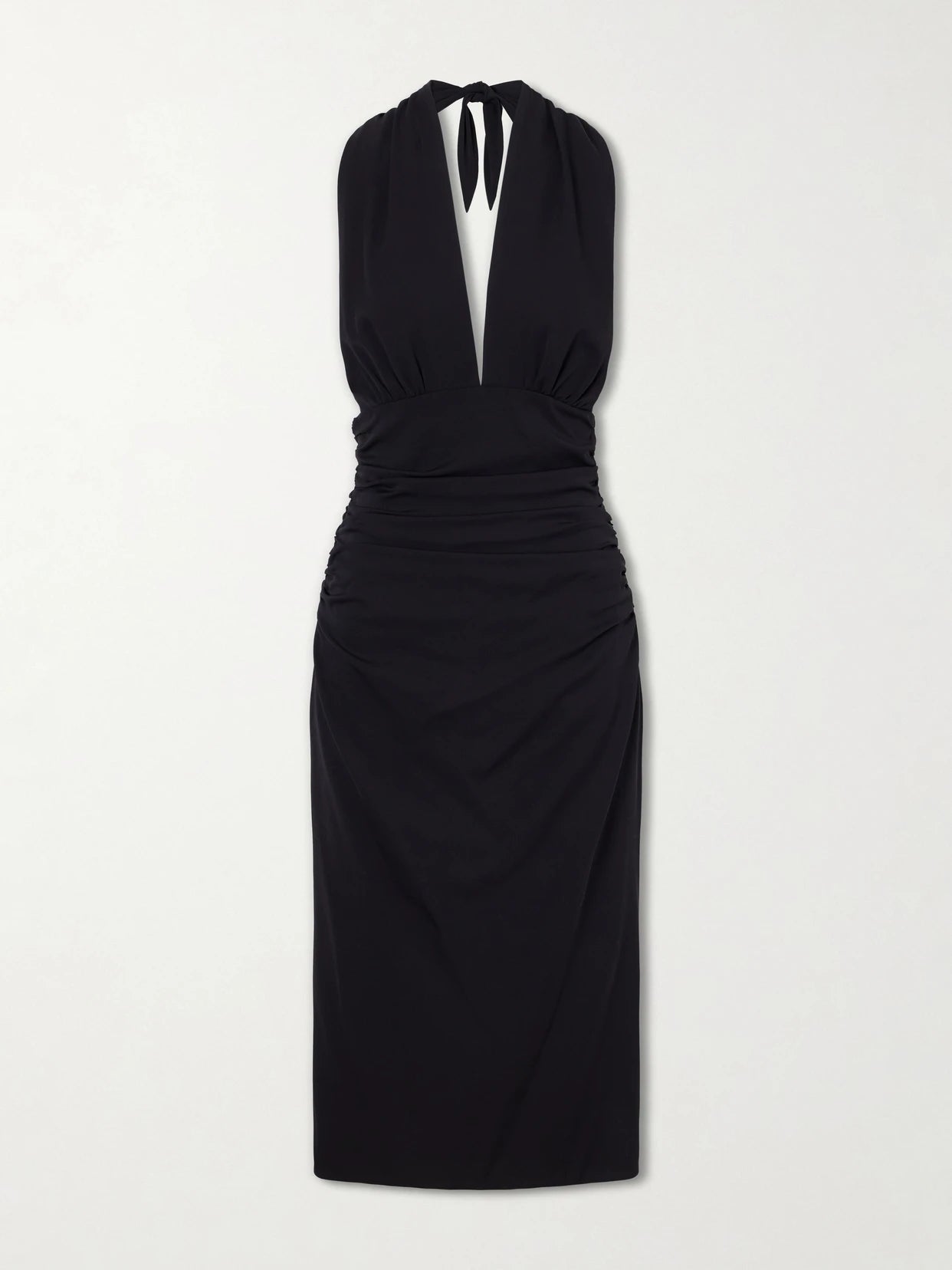 Image of Dresses. Product name - Halterneck Backless Silk-blend Midi Dress in Black colour by brand - Dolce & Gabbana