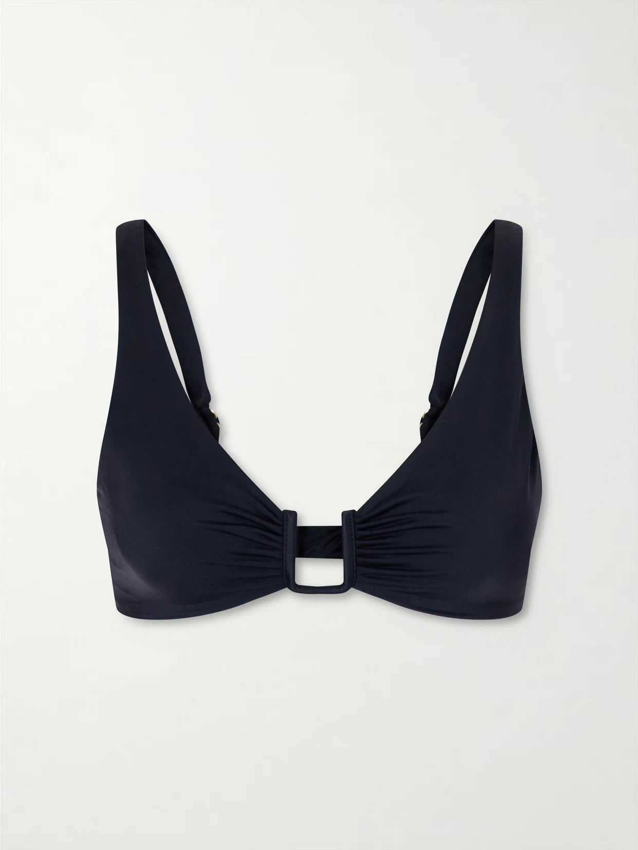 Image of Swimwear. Product name - Palma Embellished Gathered Bikini Top in Black colour by brand - Away That Day