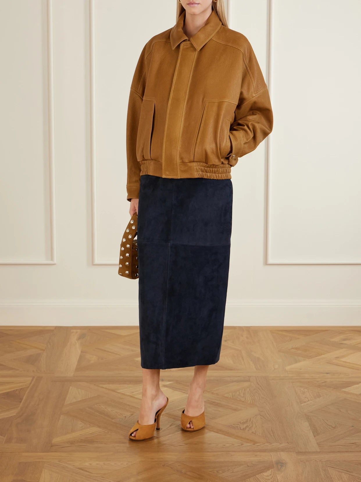 Image of Coats & Jackets. Product name - Dalma Leather Jacket in Mustard colour by brand - Nour Hammour