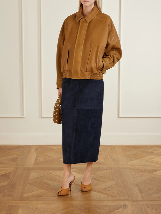 Image of Coats & Jackets. Product name - Dalma Leather Jacket in Mustard colour by brand - Nour Hammour