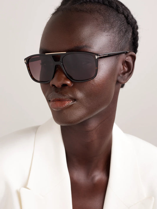 Image of Sunglasses. Product name - Briana Aviator-style Tortoiseshell Acetate Sunglasses in Dark brown colour by brand - TOM FORD