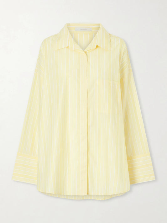 Image of a model wearing Tops. Product name - Clemente Striped Cotton Shirt in Unknown colour by brand - Faithfull