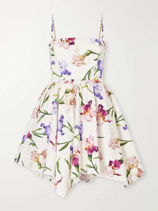 Oscar de la Renta Floral-print Stretch Cotton-poplin Mini Dress