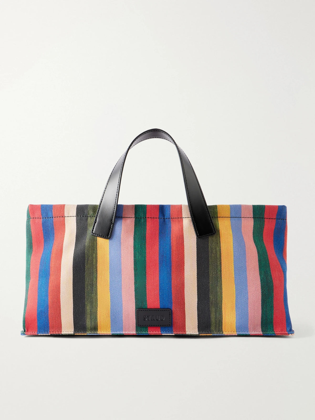 Port Logo-embossed Leather-trimmed Striped Canvas Tote