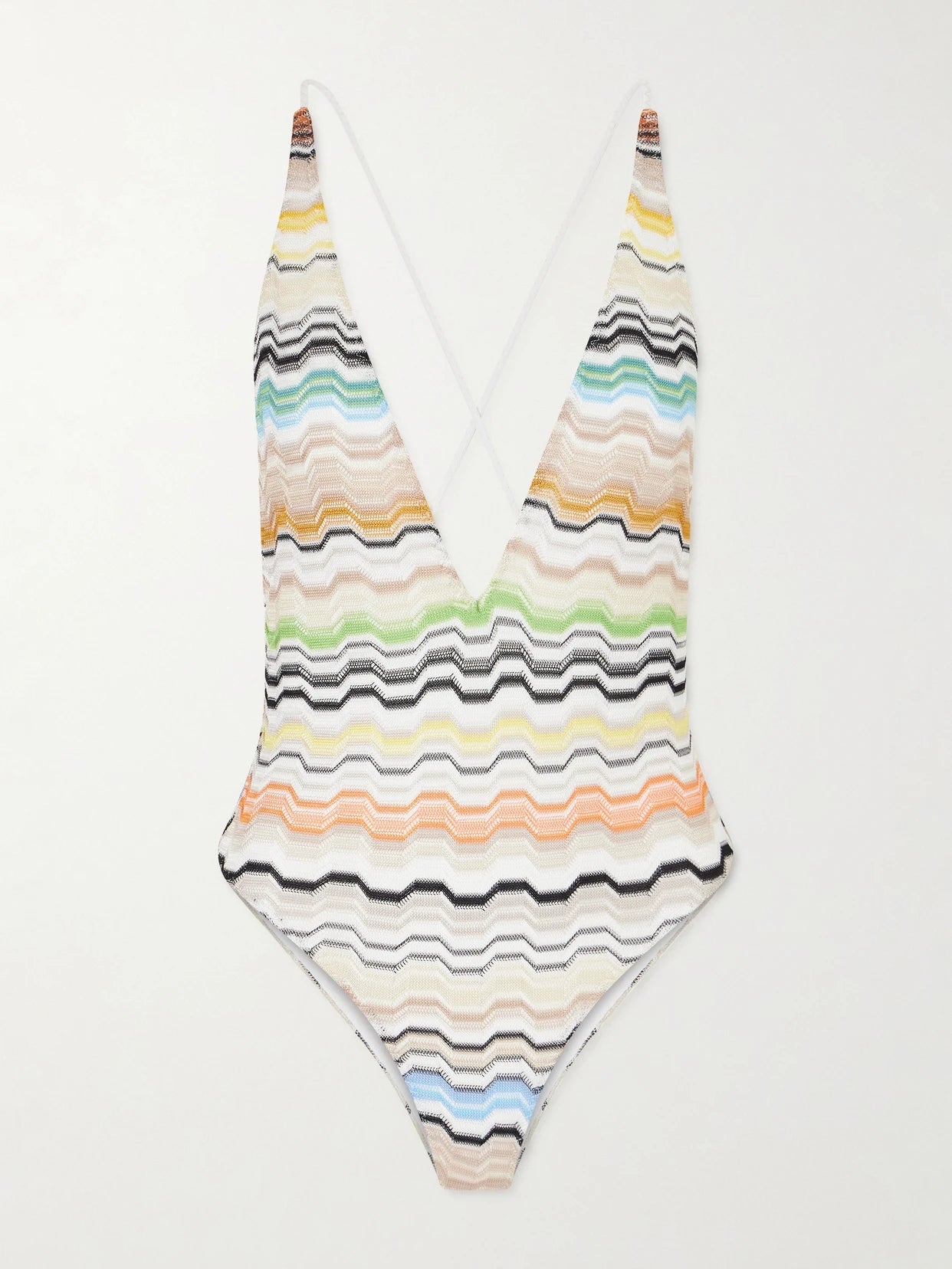 Image of Swimwear. Product name - Mare Striped Crochet-knit Swimsuit in Multi colour by brand - Missoni