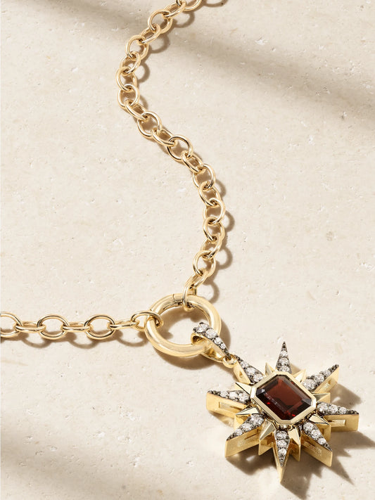 Starburst 14-karat Gold, Rhodium-plated, Diamond And Garnet Necklace