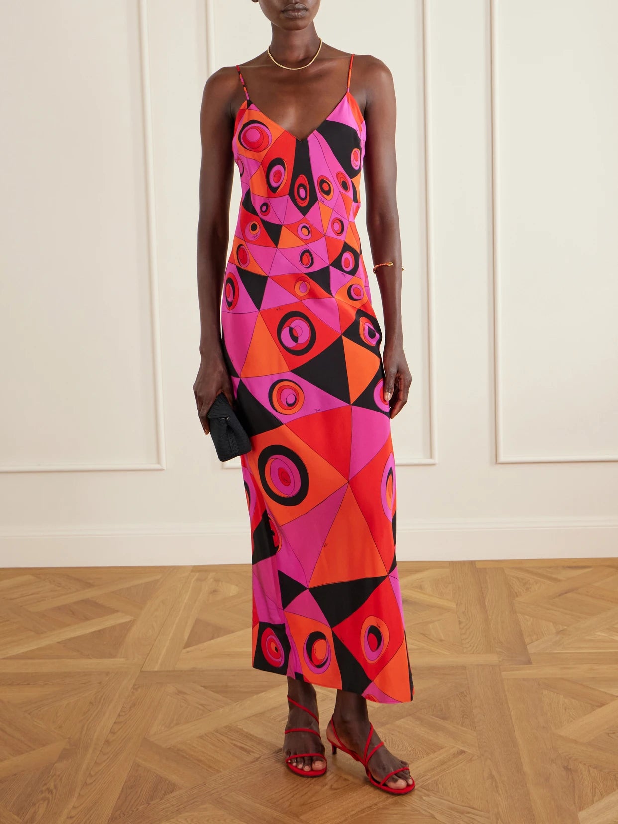 Image of Dresses. Product name - Printed Silk Crepe De Chine Maxi Dress in Bright pink colour by brand - PUCCI