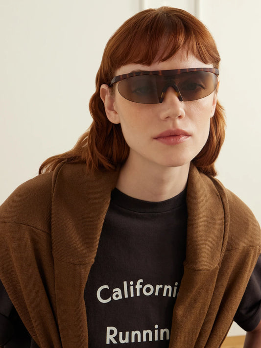 Image of Accessories. Product name - Koharu D-frame Semi-rimless Tortoiseshell Acetate Sunglasses in Brown colour by brand - District Vision