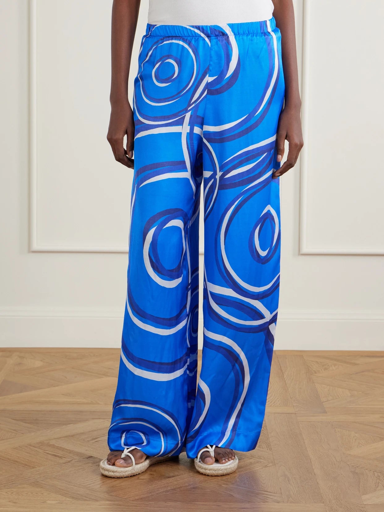 Elysia Printed Silk-blend Satin Wide-leg Pants