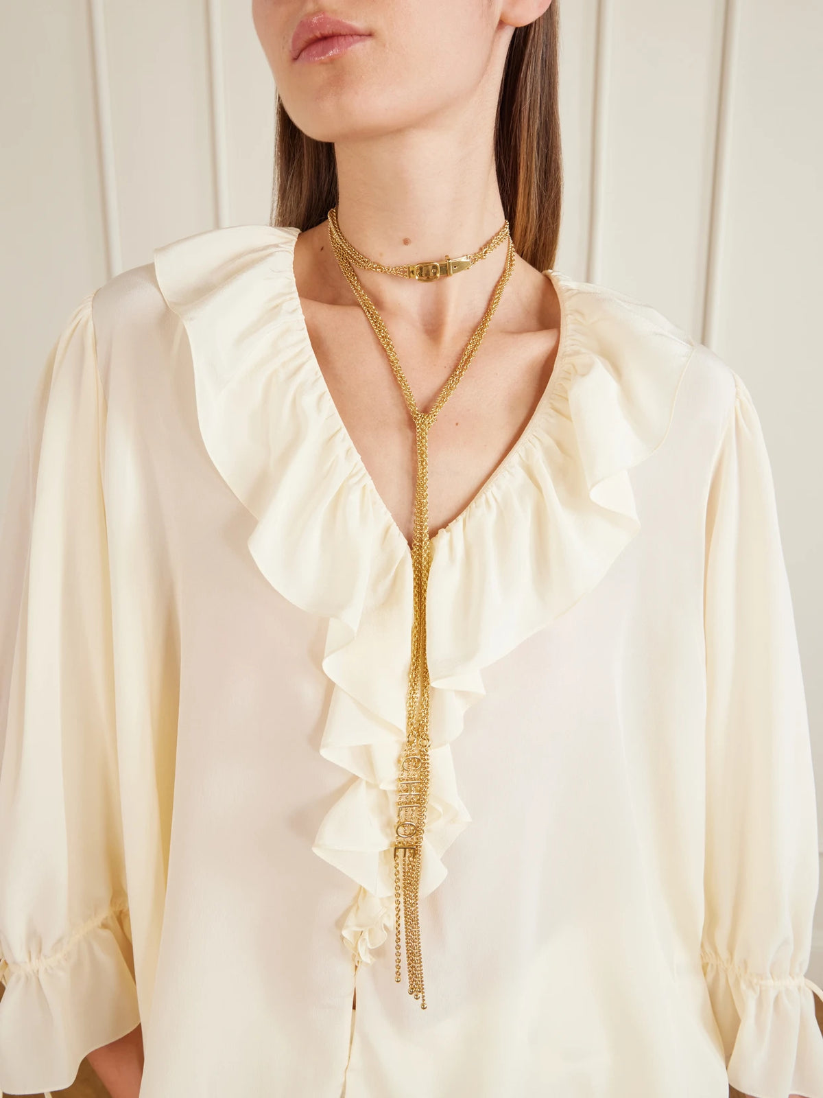 Image of Necklaces. Product name - Logo-embellished Gold-tone Necklace in Multi colour by brand - Chloé