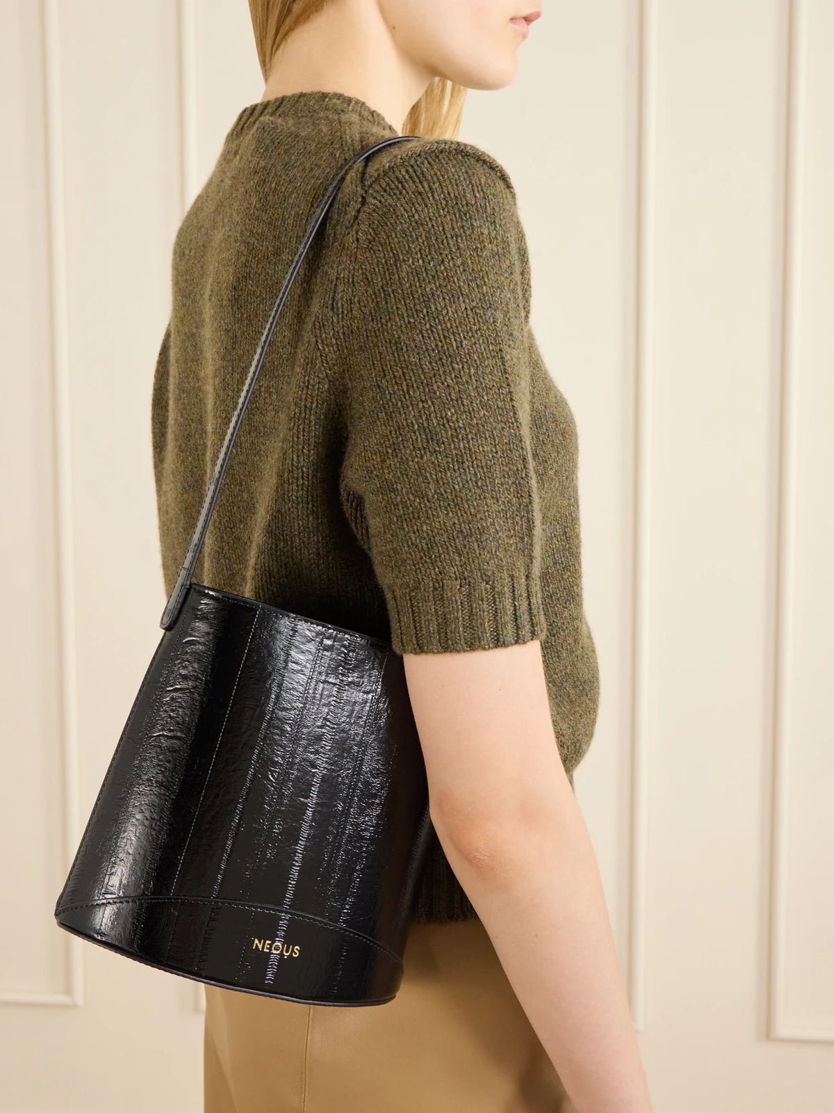 Image of Bags. Product name - Pardalis 2.0 Textured-leather Shoulder Bag in Black colour by brand - NEOUS
