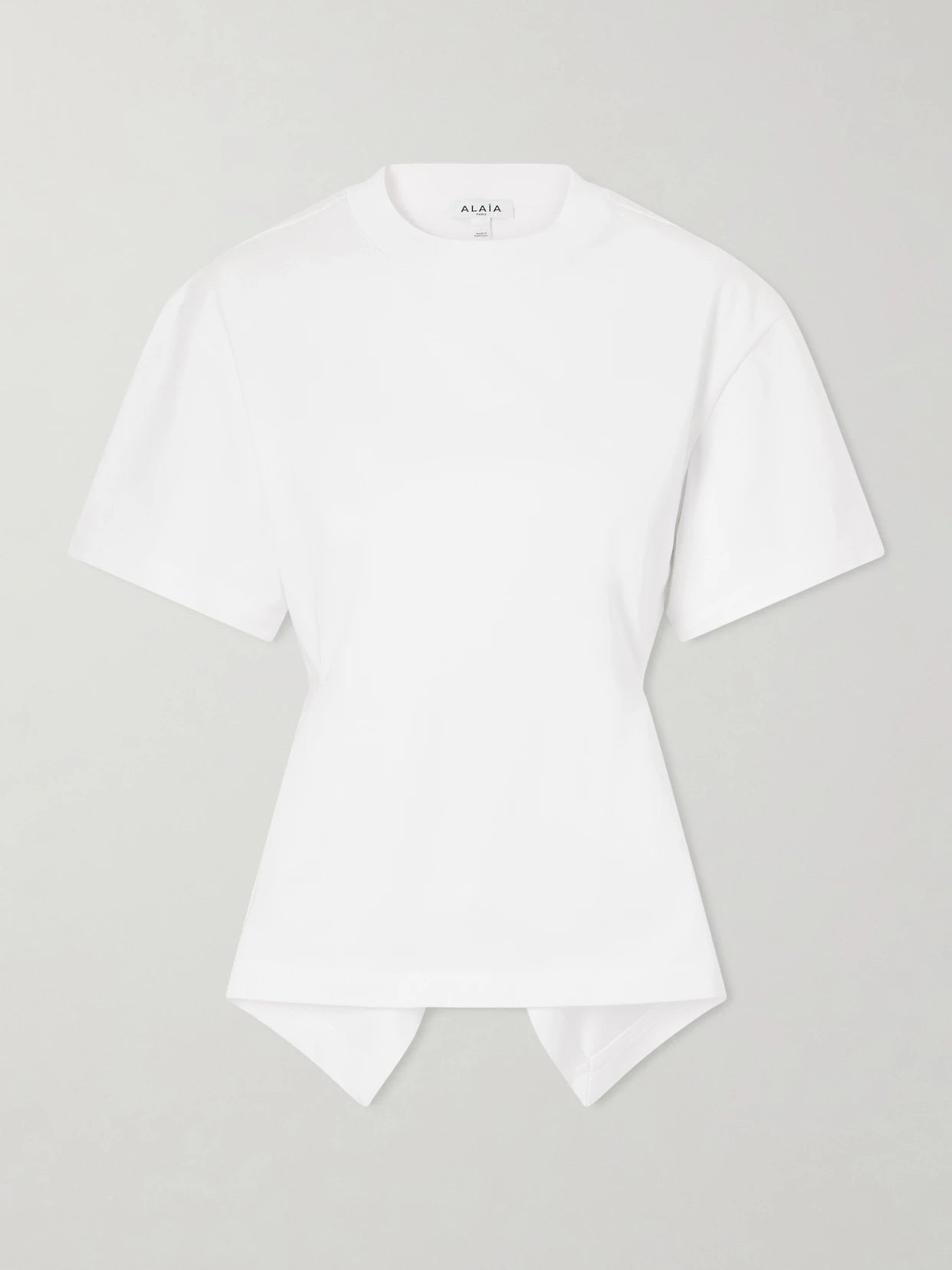 Image of a model wearing Tops. Product name - Pleated Cotton-jersey T-shirt in White colour by brand - Alaïa