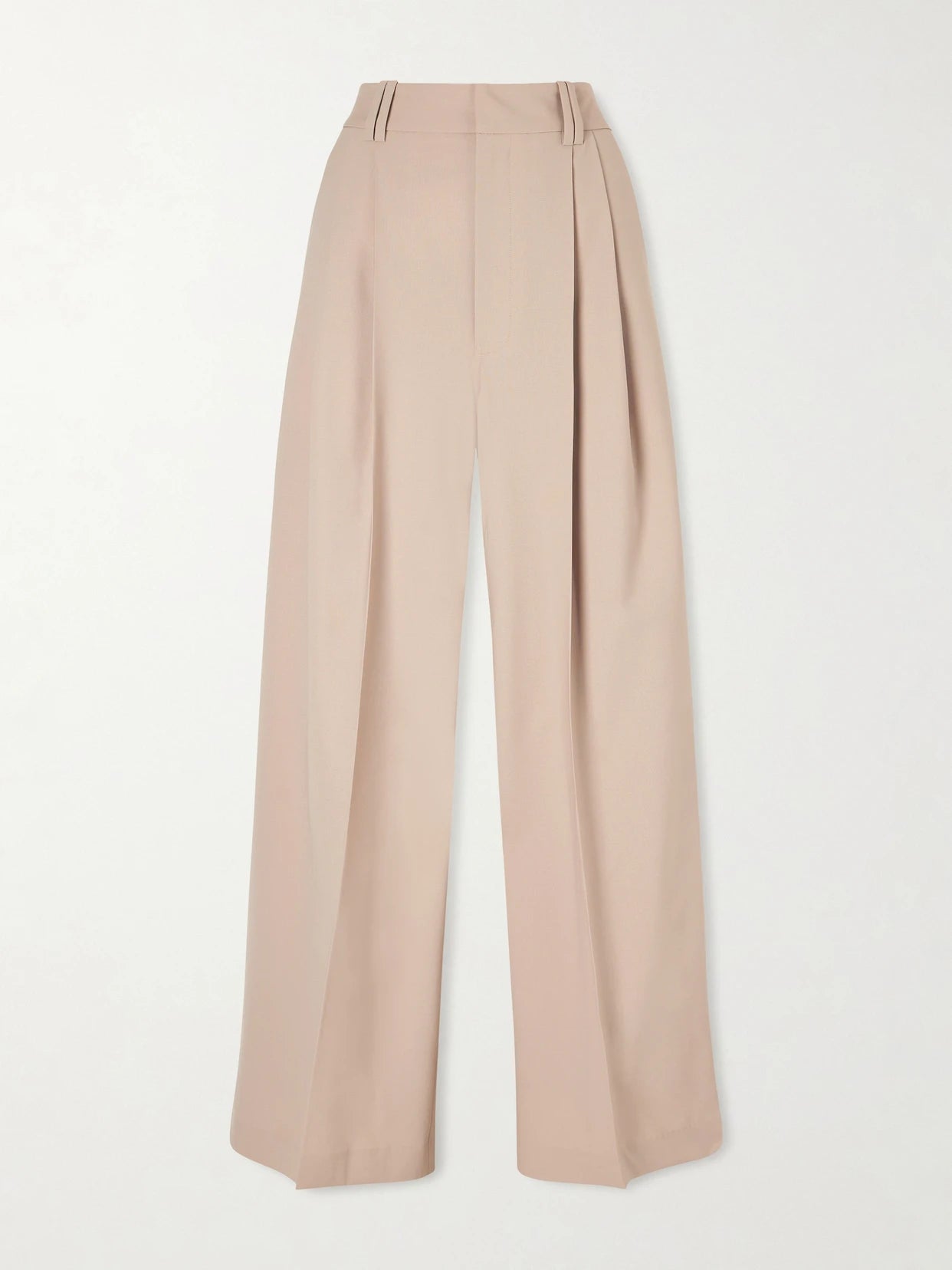 Image of a model wearing Pants. Product name - Fatima Pleated Wool-blend Wide-leg Pants in Beige colour by brand - KALLMEYER