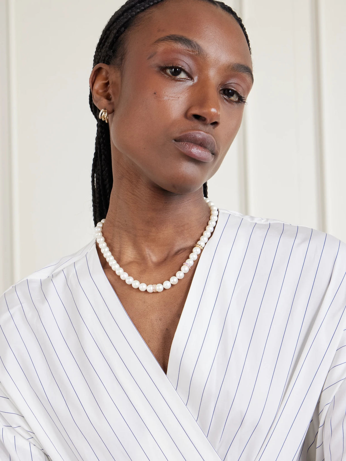 Image of Necklaces. Product name - 14-karat Gold, Sapphire And Pearl Necklace in Multi colour by brand - Sydney Evan