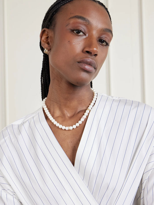 Image of Necklaces. Product name - 14-karat Gold, Sapphire And Pearl Necklace in Multi colour by brand - Sydney Evan