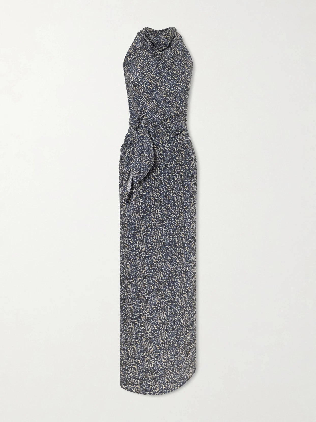 Image of Dresses. Product name - Corallo Printed Silk-satin Midi Dress in Navy colour by brand - Cortana