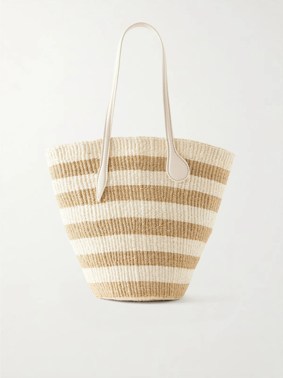 Striped Leather-trimmed Raffia Tote Bag