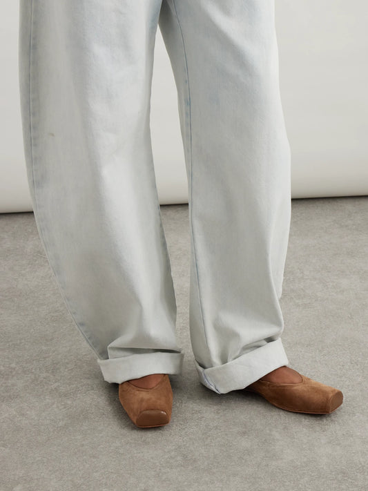Leather-trimmed Suede Ballet Flats