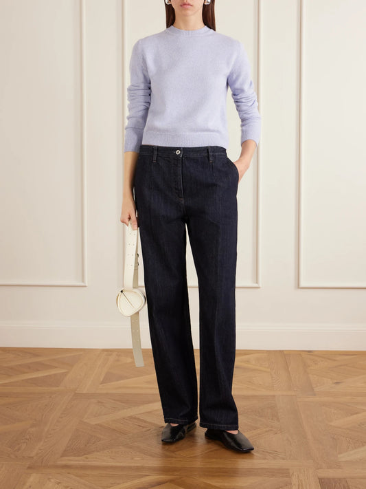 Image of a model wearing Outerwear. Product name - Cropped Wool And Cashmere-blend Sweater in Light blue colour by brand - Jil Sander