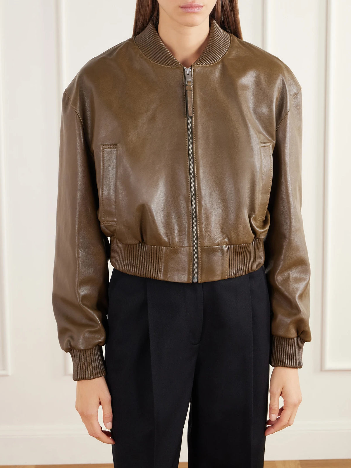ARMA Hannan Cropped Leather Bomber Jacket