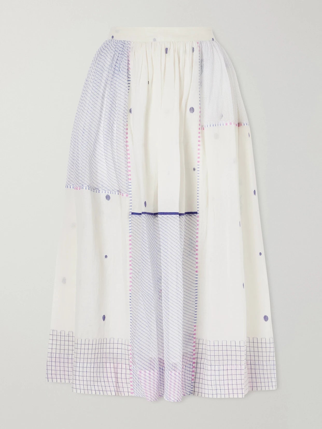 Gathered Striped Cotton-jamdani Midi Skirt