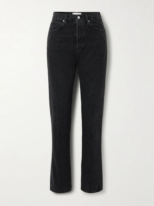 Image of Jeans. Product name - The Vertical High-rise Straight Jeans in Black colour by brand - FRAME