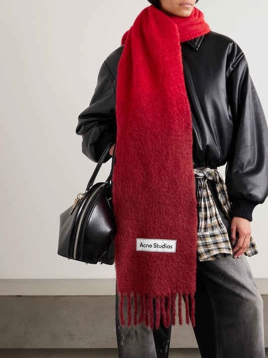 Image of Scarves & Shawls. Product name - Fringed Appliquéd Felt Scarf in Red colour by brand - Acne Studios