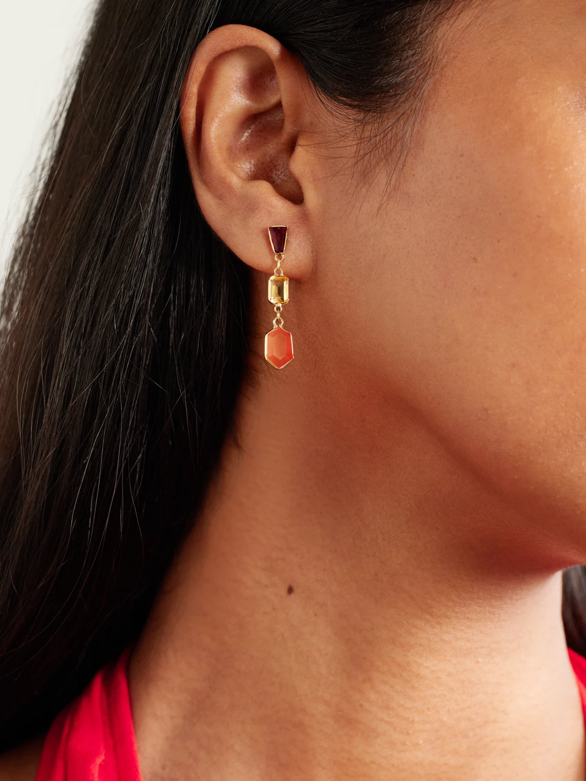 Image of Earrings. Product name - Chakra Gold Multi-stone Earrings in Multi colour by brand - JIA JIA