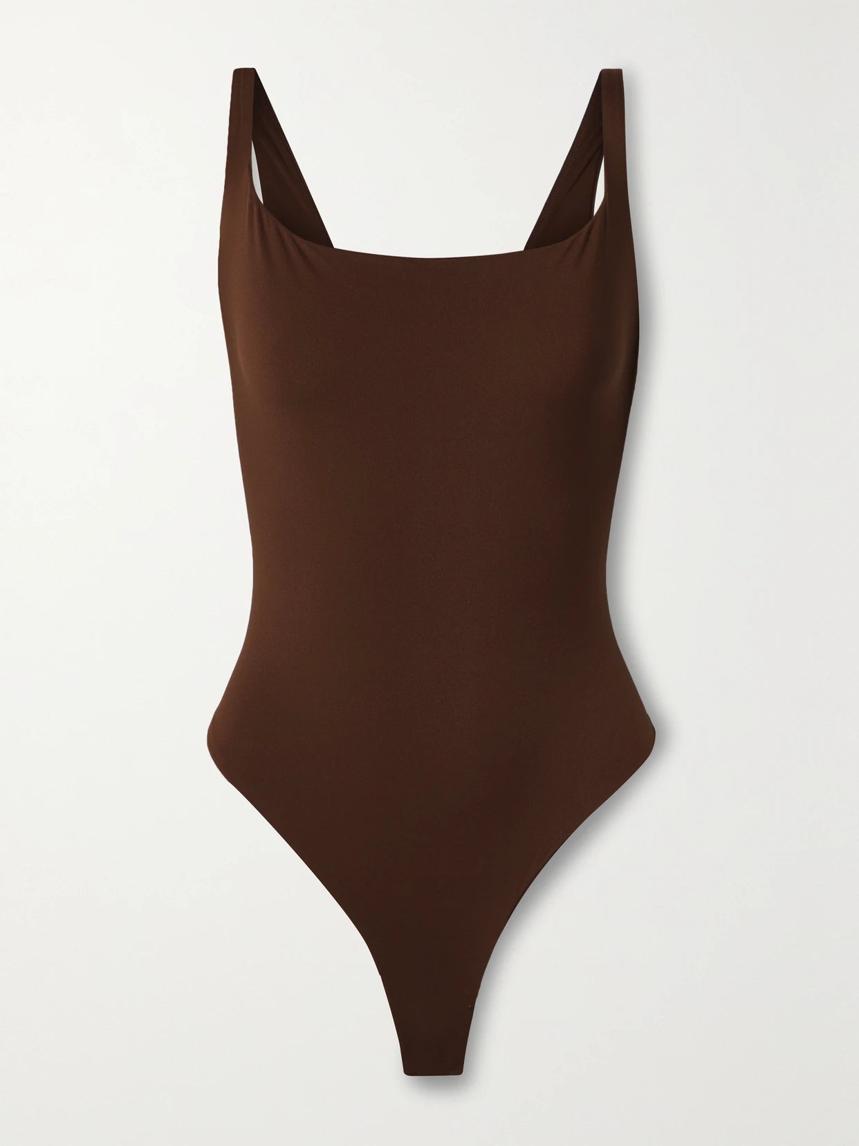 Image of Lingerie. Product name - Fits Everybody Square Neck Bodysuit - Cocoa in Chocolate colour by brand - SKIMS
