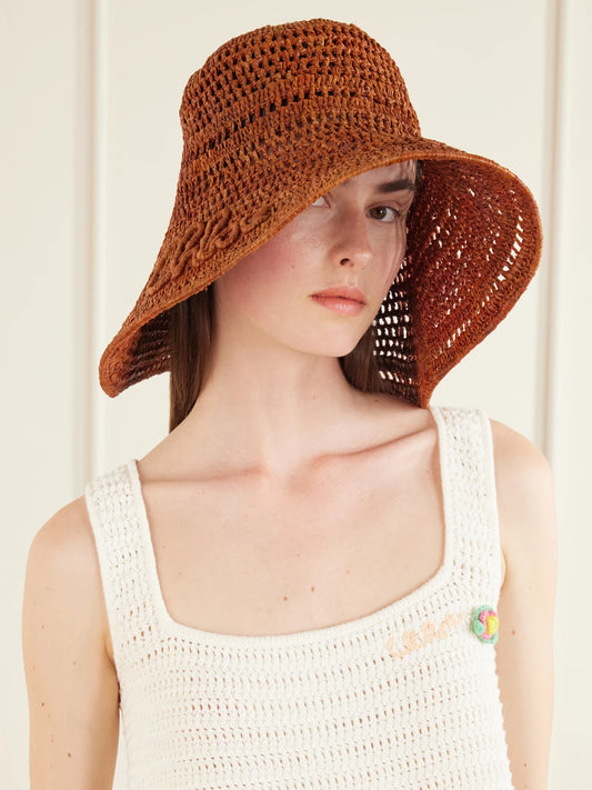 Image of Hats. Product name - Raffia Hat in Brown colour by brand - Chloé