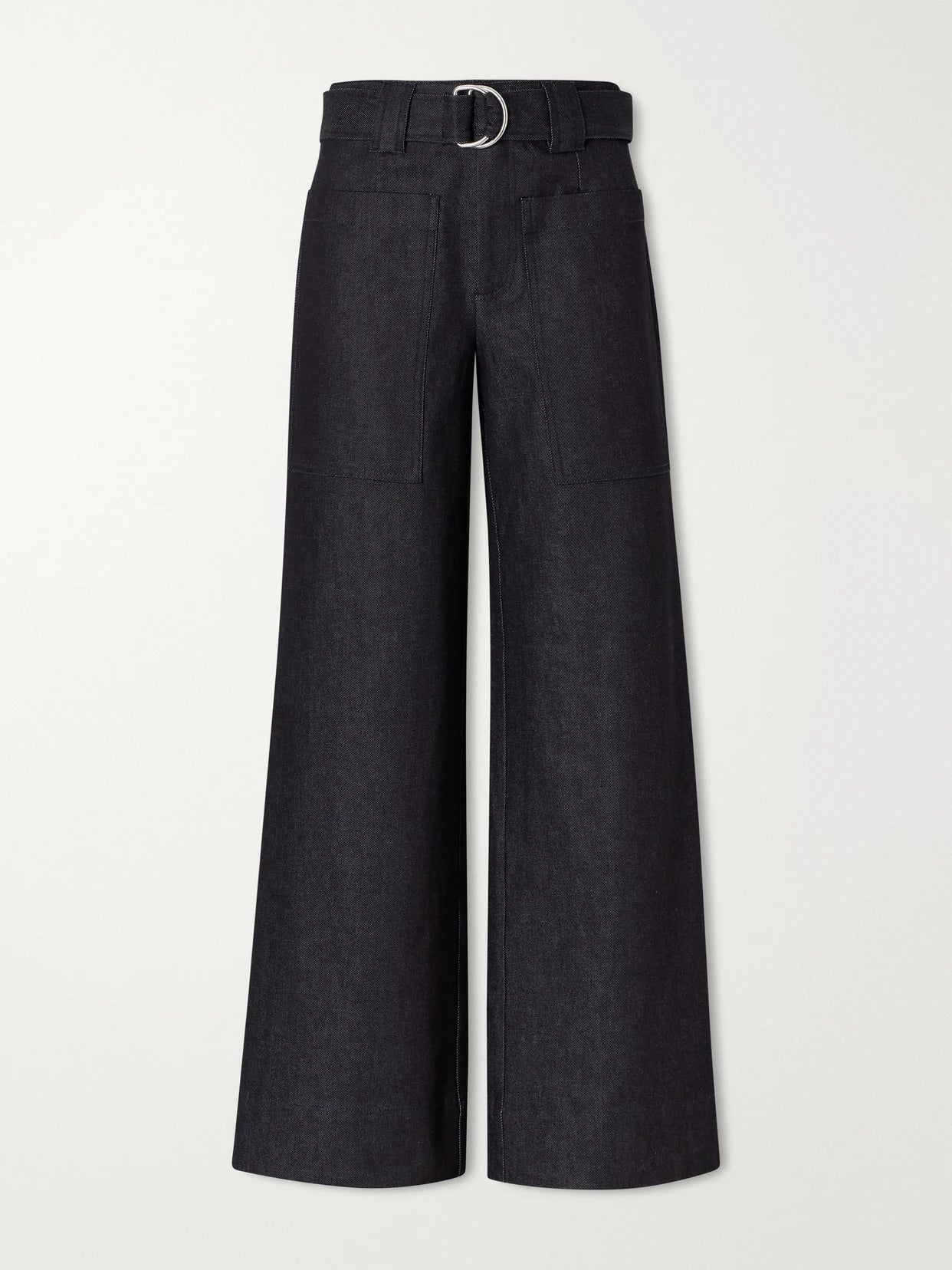 Image of a model wearing Pants. Product name - Lina Belted Stretch-cotton Twill Wide-leg Pants in Indigo colour by brand - Proenza Schouler White Label