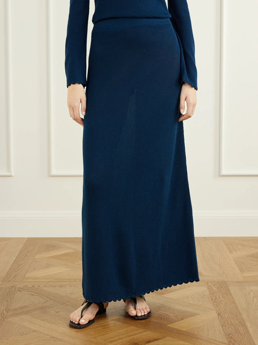 ESCVDO Bernabe Scalloped Ribbed Cotton Midi Skirt