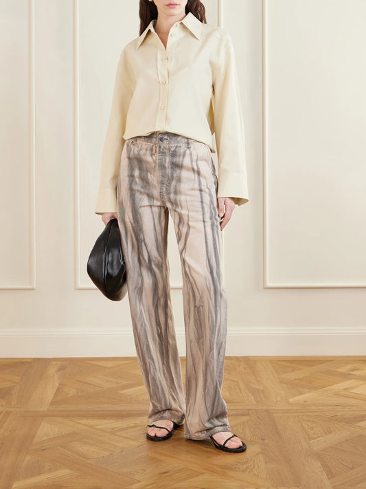 Image of Jeans. Product name - Printed High-rise Jeans in Sand colour by brand - KALLMEYER