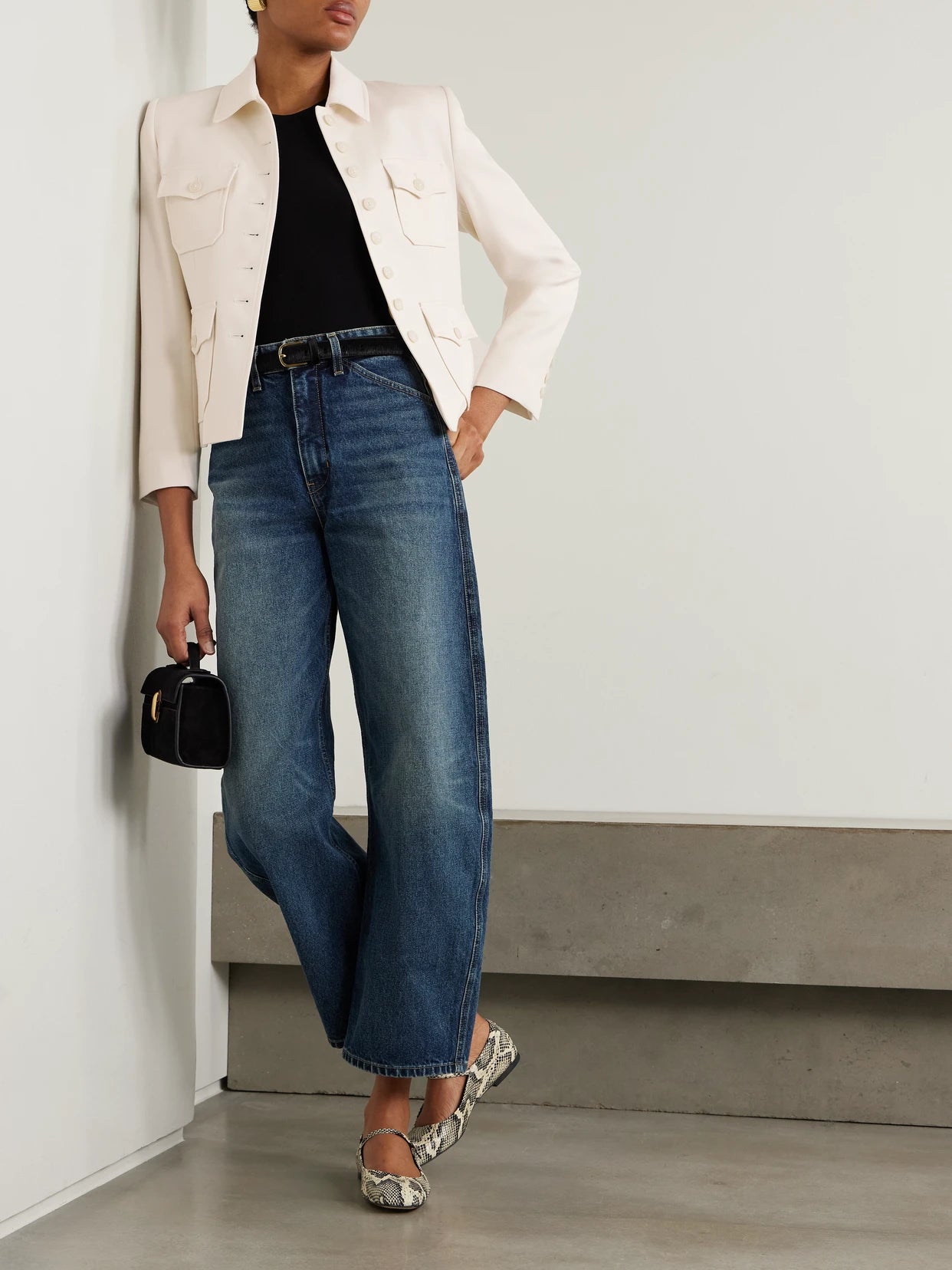 Image of Coats & Jackets. Product name - Jamison Wool-twill Jacket in Ecru colour by brand - Nili Lotan
