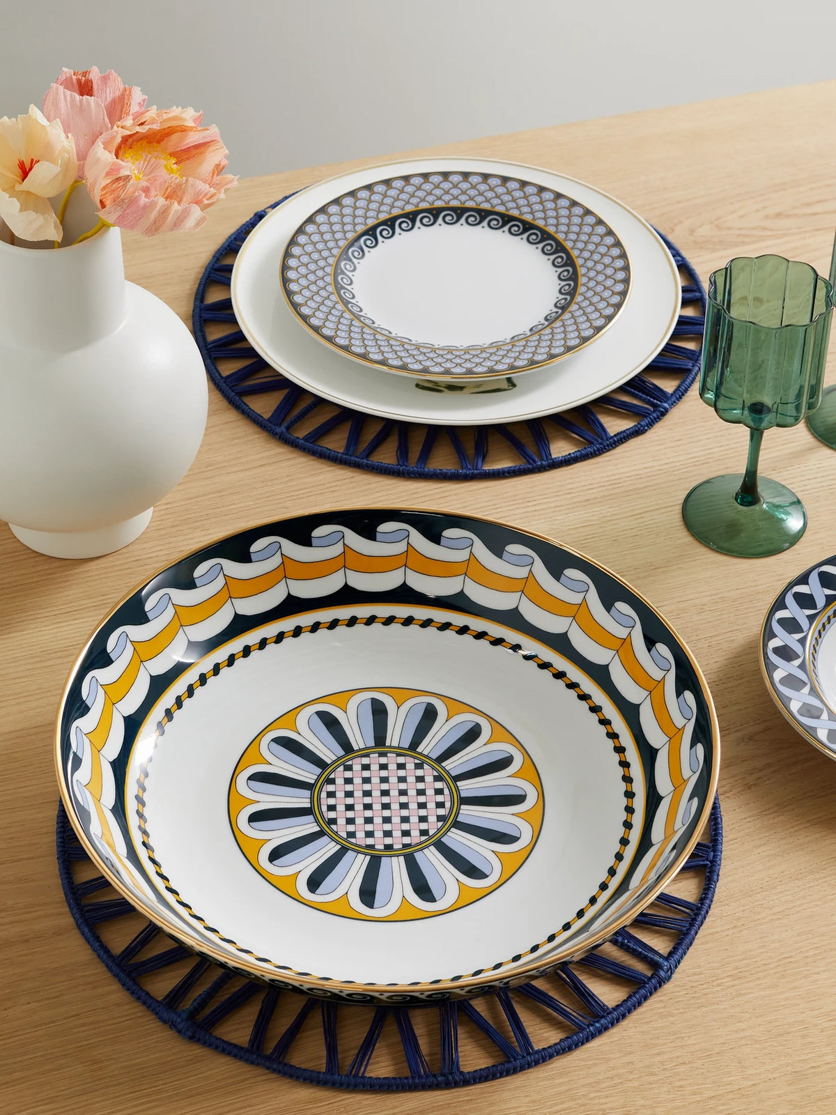 Image of Tableware. Product name - Napoli Printed Poreclain Pasta Bowl in Blue colour by brand - La DoubleJ
