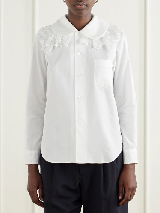 Comme des Garçons GIRL Broderie Anglaise-trimmed Cotton-poplin Blouse