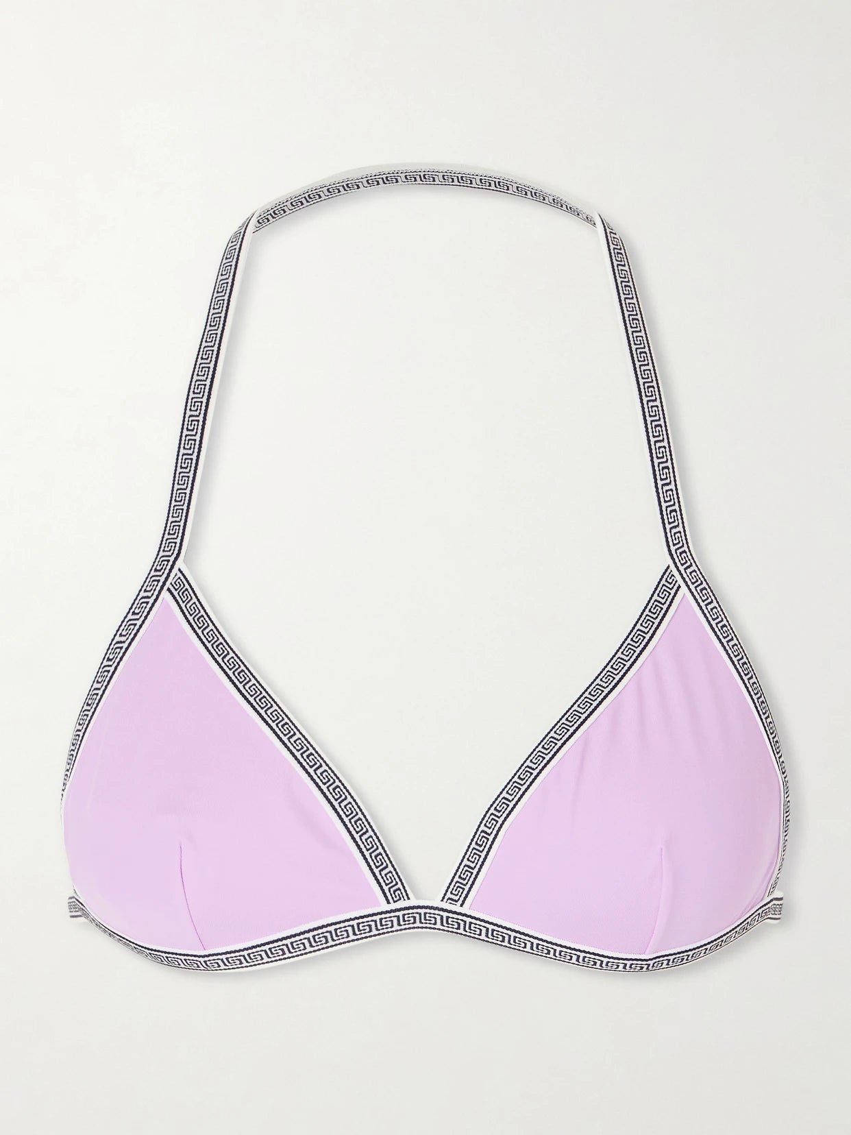 Image of Swimwear. Product name - Printed Bikini Top in Lilac colour by brand - Versace