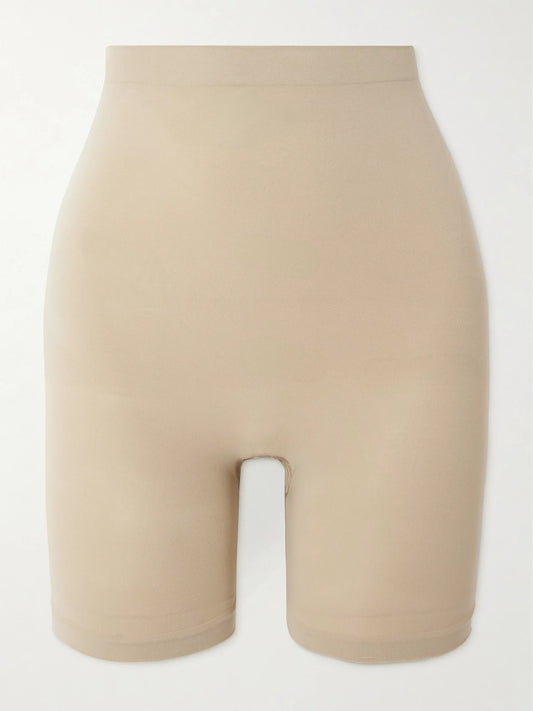 Image of Lingerie. Product name - Seamless Sculpt Mid Thigh Shorts - Clay in Neutral colour by brand - SKIMS