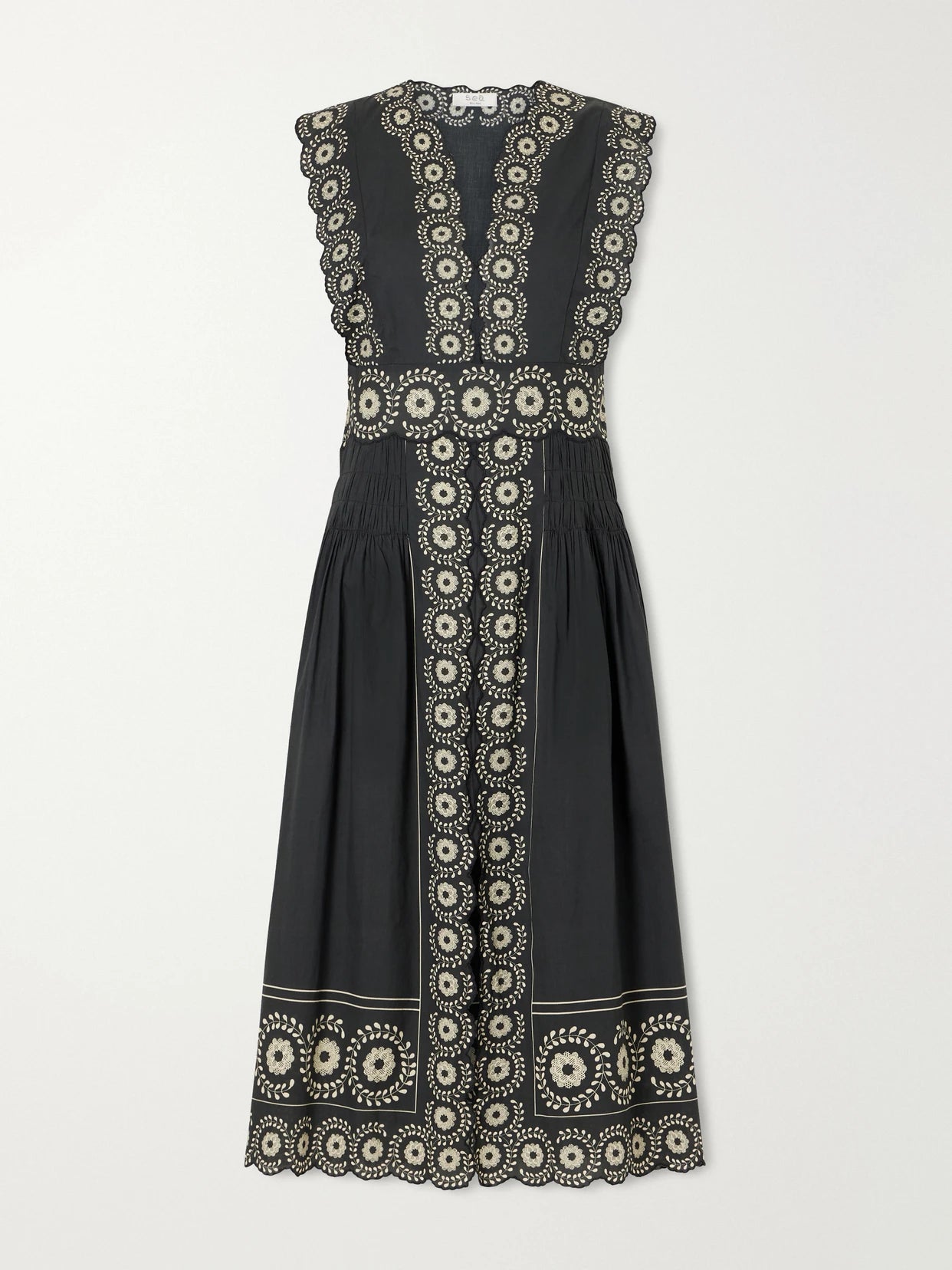 Mirabel Scalloped Embroidered Cotton-voile Midi Dress