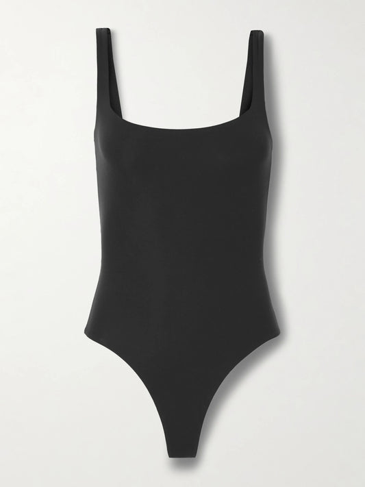 Image of Lingerie. Product name - Fits Everybody Square Neck Bodysuit - Onyx in Black colour by brand - SKIMS