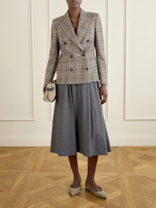 Image of Coats & Jackets. Product name - Checked Wool-blend Blazer in Beige colour by brand - Brunello Cucinelli