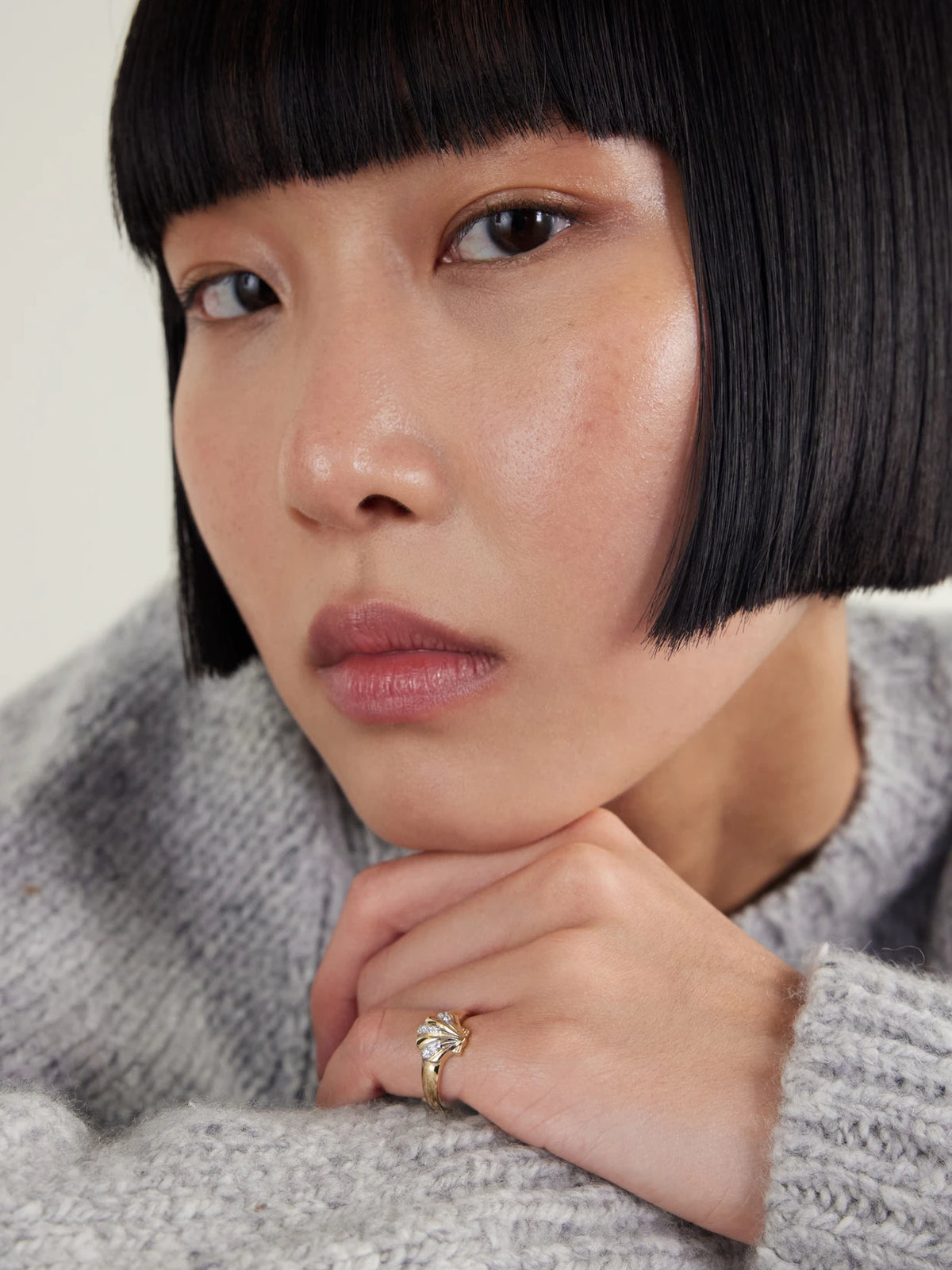 Image of Rings. Product name - Petite Venus 14-karat Gold Diamonds Signet Ring in Multi colour by brand - Mateo
